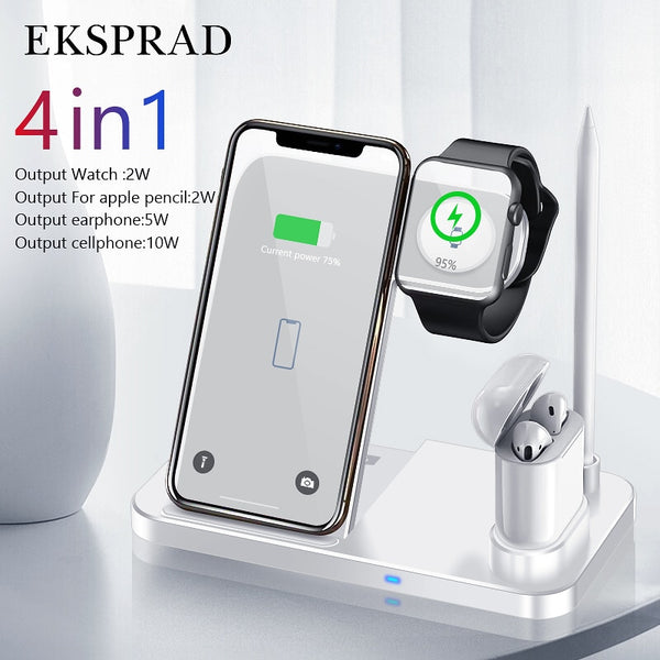 EKSPRAD 4 in 1 Wireless Charger 10W Charging for iPhone 11/11pro/X/XS/XR/Xs Max for Apple Watch 5 4 3 2 Airpods Pencil Pad